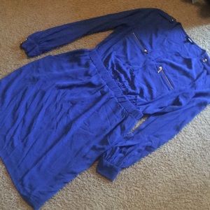 Blue long sleeve shirt dress.